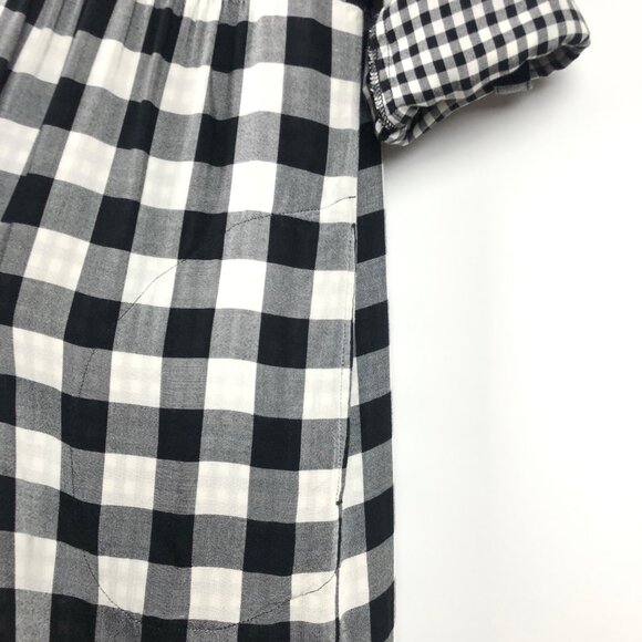 J. Jill Gingham Double Cloth Dress Roll Tab Sleeve Button Back Black & White - Picture 13 of 16